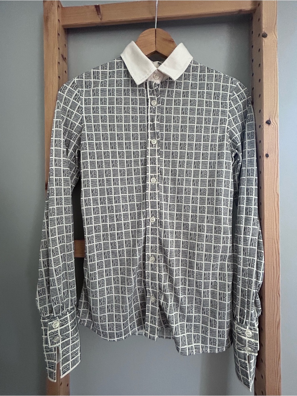Nina Ricci Black & White Geometric Logo Button-Up Blouse